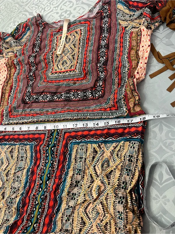 Uncle Frank by Anthropologie Geometric Embroidered dress with Red&Teal Accentst - Image 7