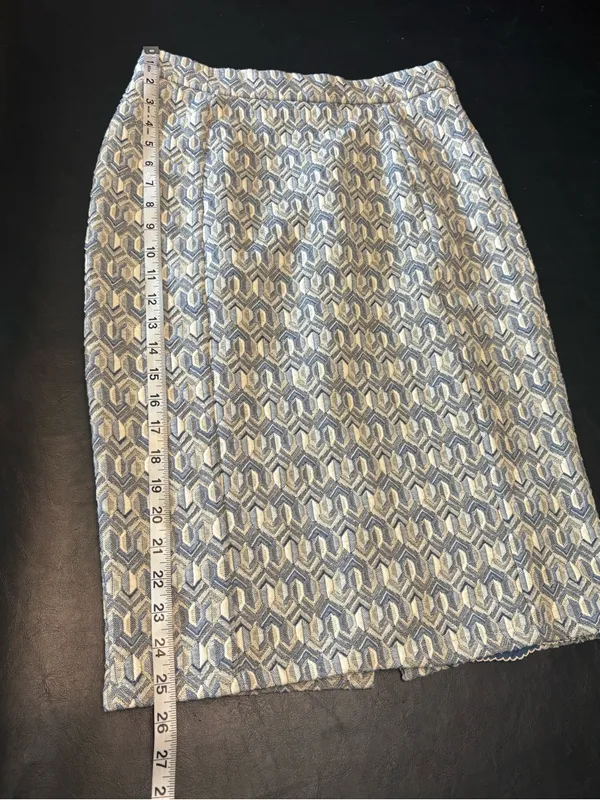 Maeve by Anthropologie Blue and Cream Geometric Knit Pencil Skirt Size Small - Image 12