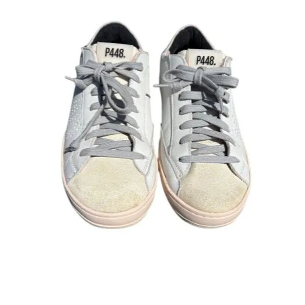 P448 John White Low Top Leather Sneakers - Image 2