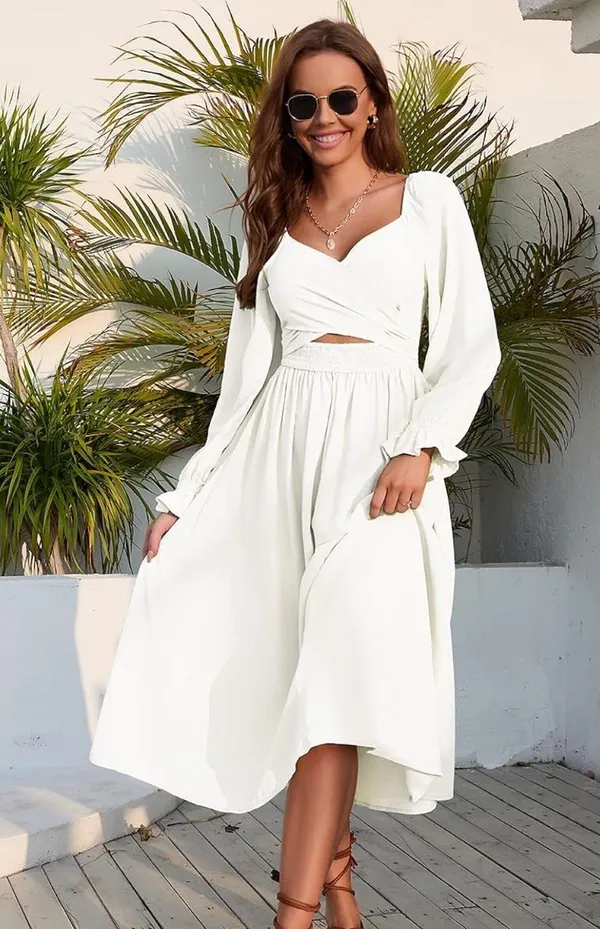 Amazon White Puff Sleeve Dress - Image 2