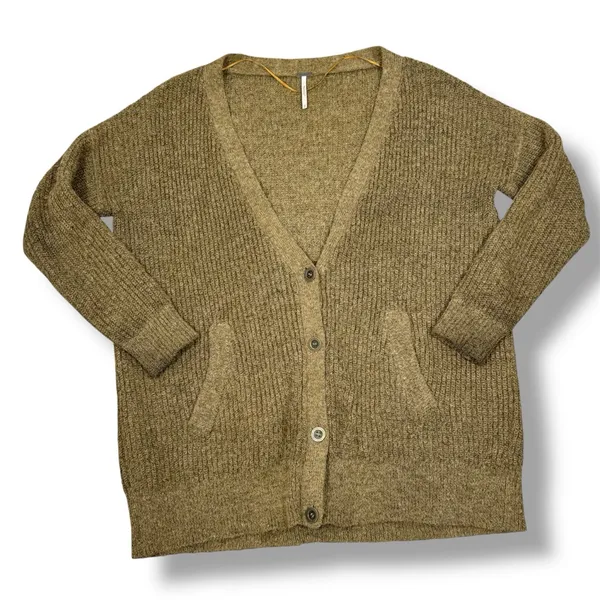 Free‎ People Alpaca Wool Blend Slouchy Grandpa Cardigan Sweater Khaki Brown XS - Image 12