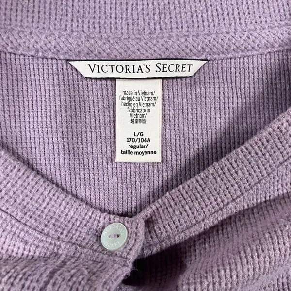 Victoria's Secret Lounge‎ Shirt Women Large Cropped Henley L/S Casual Preppy - Image 8