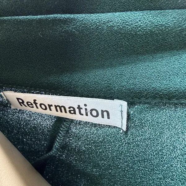 Reformation‎ Hugh Mini Shirt Dress Size 2 Forest Green Gold Buttons Long Sleeve - Image 6