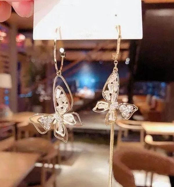 Crystal Butterfly Tassel Dangle Drop Earrings for Women - Image 4