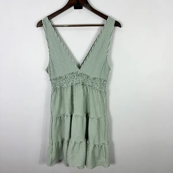 American Eagle Dress M Green Stripe Smocked Tiered Cottagecore Coastal‎ Granola - Image 4
