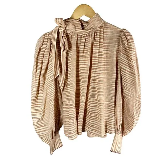 Ulla Johnson Petra Tie Neck Puff Sleeve Blouse Fawn Neutral Top Size 0 - Image 2