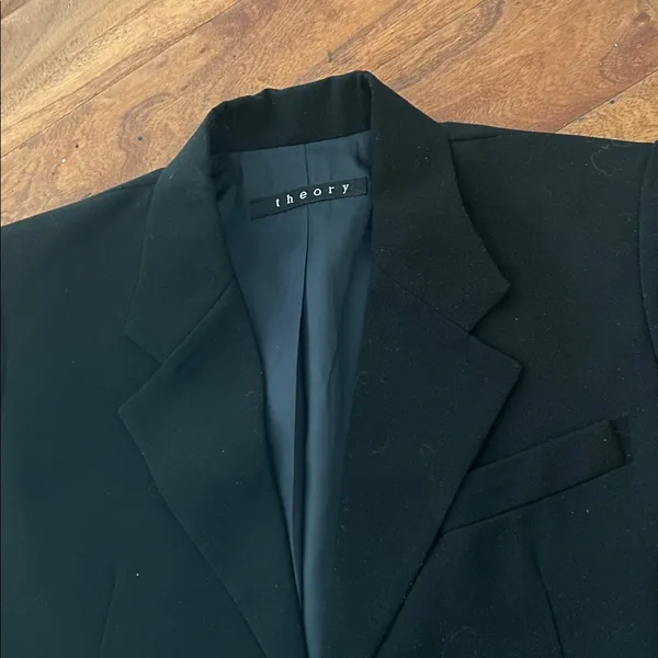 Theory Black Navy Satin Lined Fitted Blazer Size 0 - Image 3