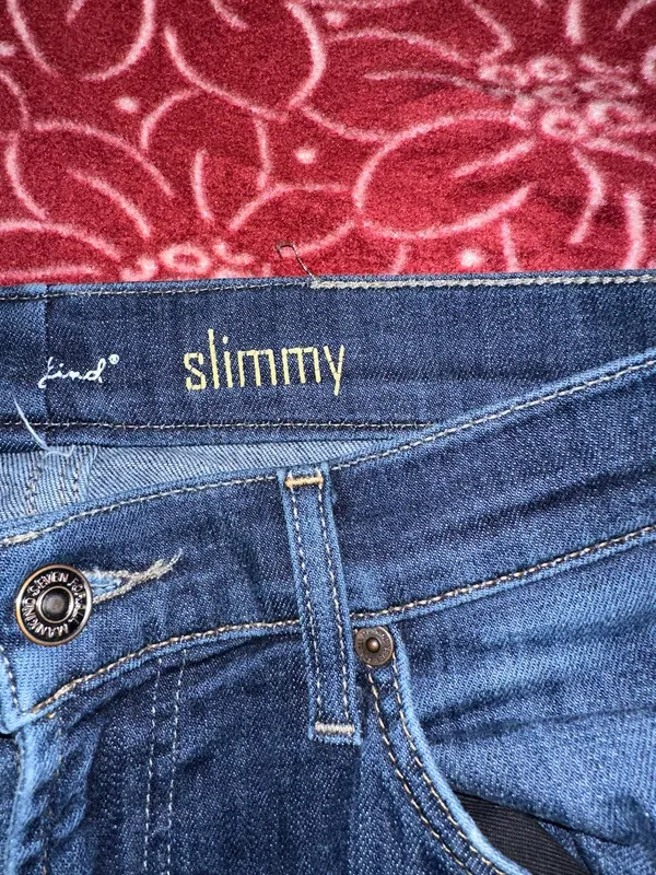 7 For All Mankind Slim Straight Stretch Denim Jeans Blue Dark Wash 5-Pocket - Image 2
