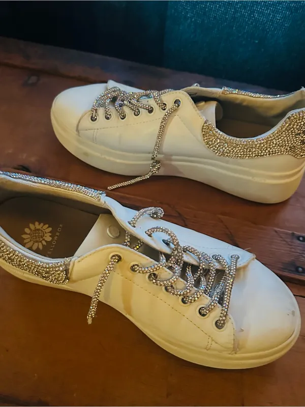 Yellow Box White Platform Sneaker with Sparkle Heel - Image 7