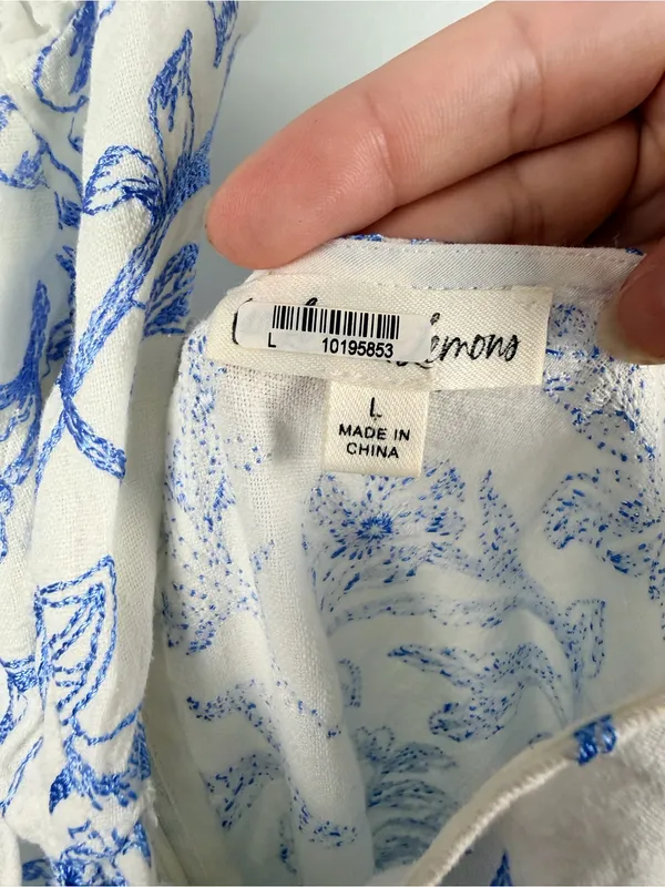 For love and lemons Maisie midi dress linen blend white blue size large - Image 5