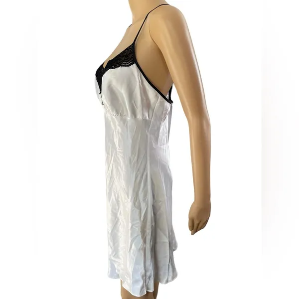 NEW Linea Donatella White Black Silky Satin Bridal Mrs Romantic Lace Slip Dress - Image 5