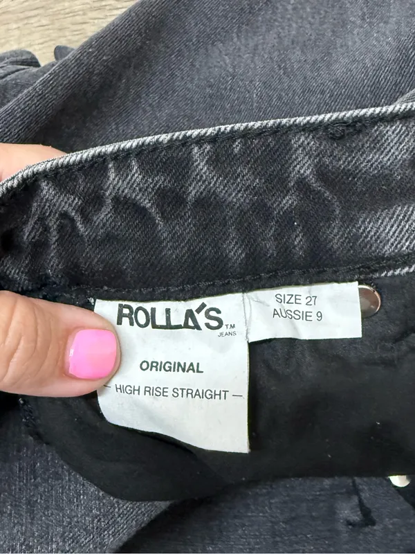 Rollas Original Straight Black High Rise Distressed‎ Denim Jeans size 27 - Image 9
