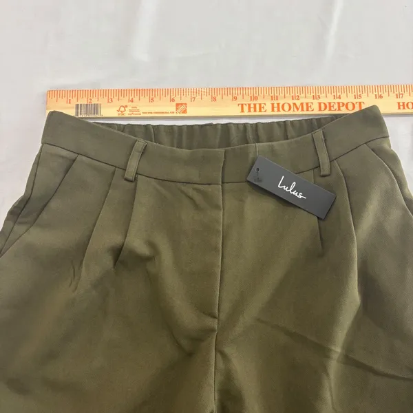 Lulus Olive Green Wide Leg Trousers High Waisted Pleated Dress Pants Size 12 NEW - Image 4