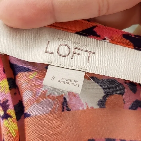 LOFT Floral‎ Striped Short Sleeve Blouse Boho Geometric Summer Top Pink Orange S - Image 7