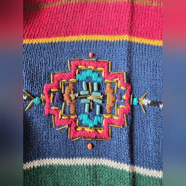 Carole Little Vintage Southwestern Style Patterned‎ Knit Cardigan Sweater Size S - Image 12