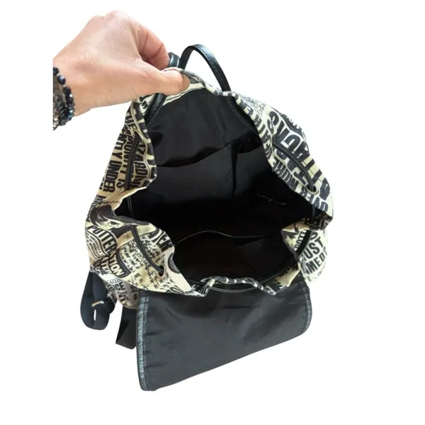 Black & White Newspaper Print Drawstring Backpack - Image 12