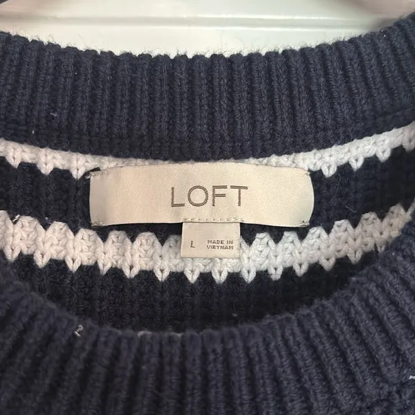 LOFT Dark Blue and White Striped Sweater - Image 2