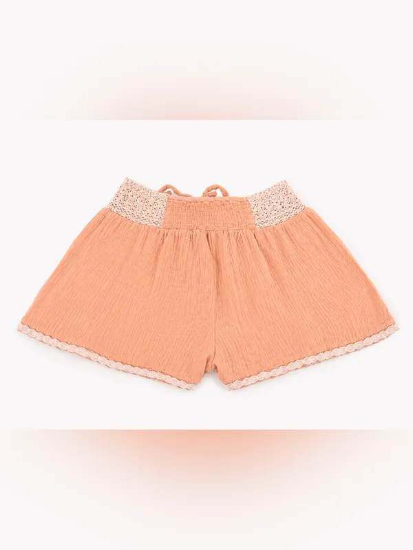 Listicle Peach Boho Gauze Lace Trim Lounge Shorts | Size Small - Image 5