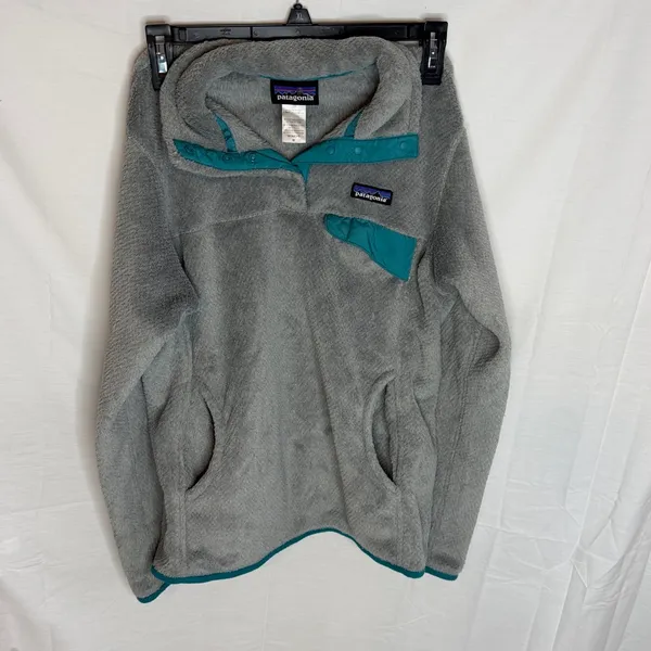 Patagonia Teal and Gray Fleece Jacket - Image 3