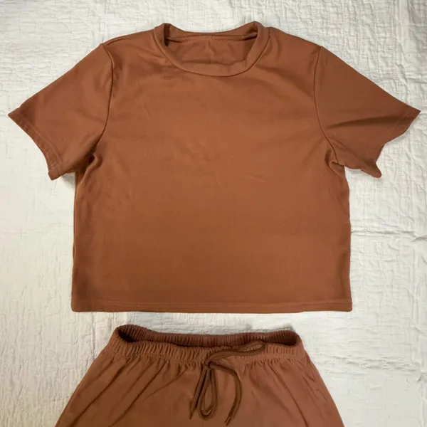 Women's Brown Short Sleeve Pajama Set - Image 3