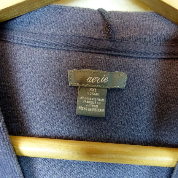 Aerie Hoodie Women XXL Blue Velour Crop Zip Up Raglan Sleeves Pockets Lounge - Image 3