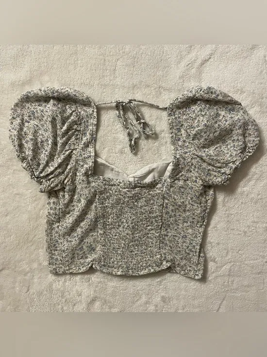 Y2K American Eagle Cropped Sweetheart Floral Blouse size M - Image 7
