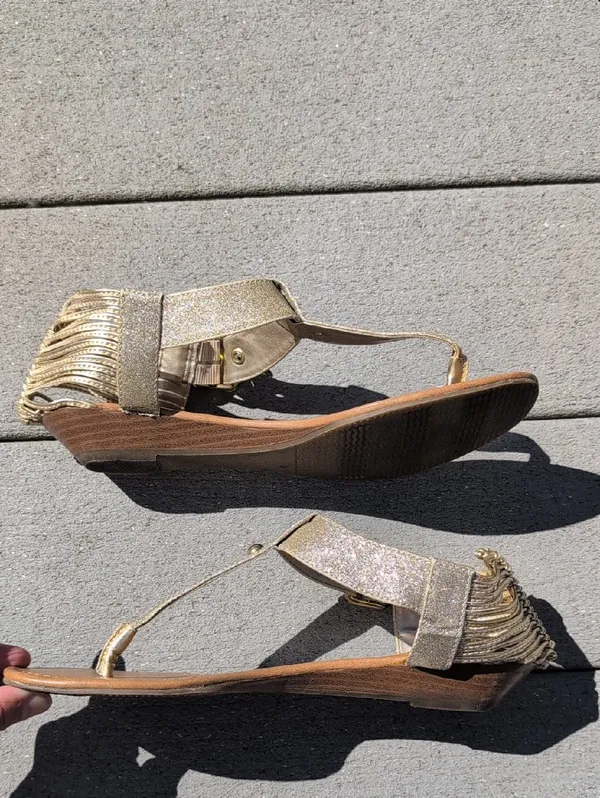 SM New York Tyra T-Strap Sandals | SM New York Strappy Back Gold Sandals - Image 12
