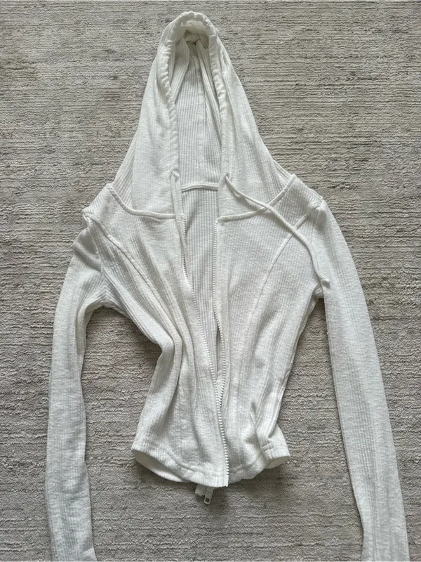 SHEIN White Lightweight Zip-Up Hoodie (Size XS) - Image 3
