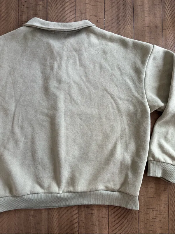 Edikted Women's Polo Collar Fleece Sweatshirt in Light Olive - Image 7