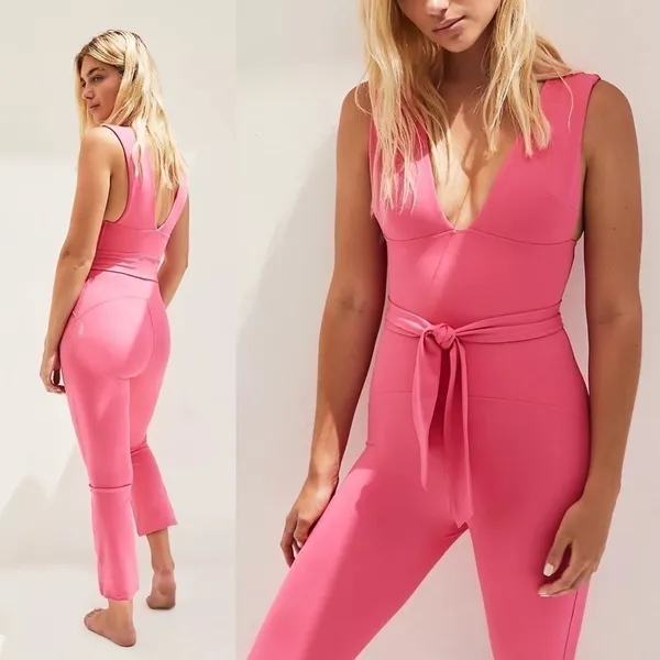 Free People Jumpsuit After Hours Flared‎ Workout Athletic Belted Pink XS NWT - Image 13