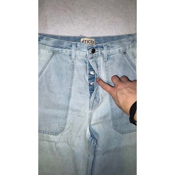 Etica Wide Leg Crop Jeans Light Wash Button Fly Carpenter Style Size 29‎ - Image 5