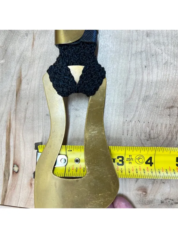 Vintage Black Woven Lock Belt Brass-Tone Abstract Buckle Brutalist Boho Chic - Image 6