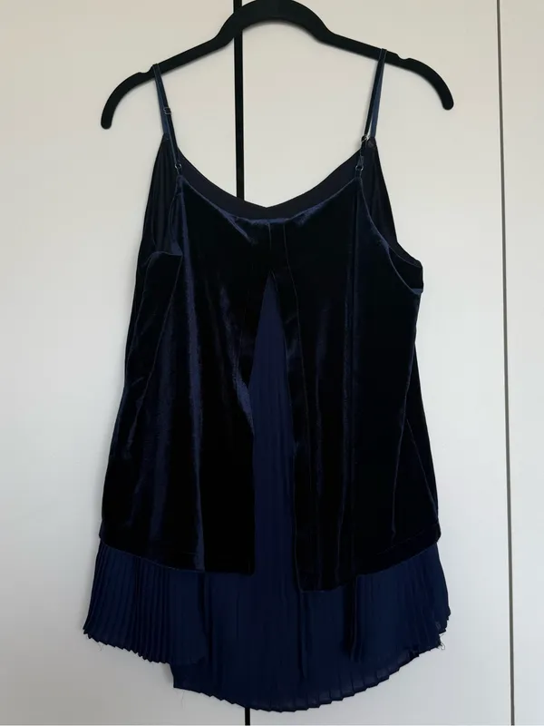 Rose & Olive Navy Velvet and Pleated-Hem Camisole - Image 2