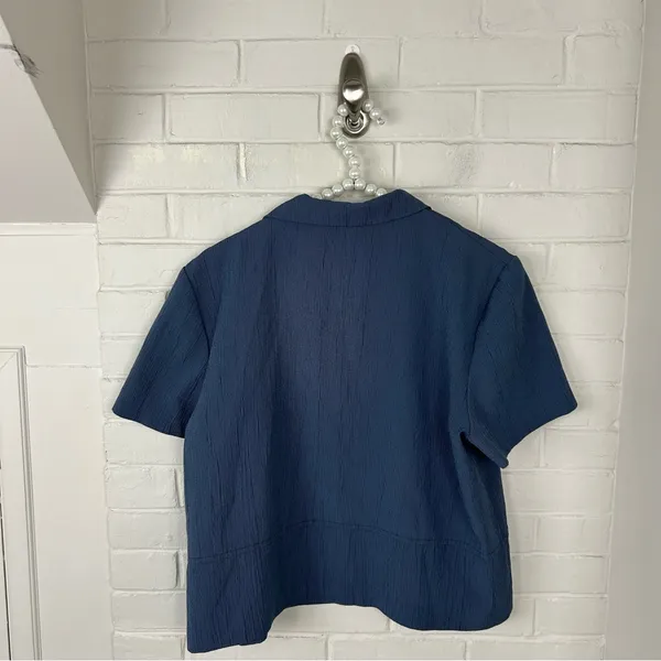Vintage Katie Lee Boxy Blue Short Sleeve Button Down Shirt Size 12 - Image 7