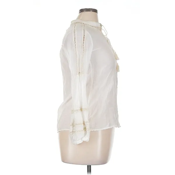 Jade by Johnny Was XL White Boho Lace Tassel Tie Neck Button Front Blouse - Image 2