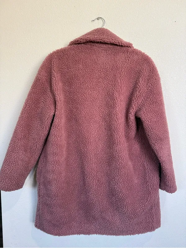 Abercrombie & Fitch Pink Teddy Sherpa Coat Xs Faux Fur Quiet Luxury Winter - Image 9