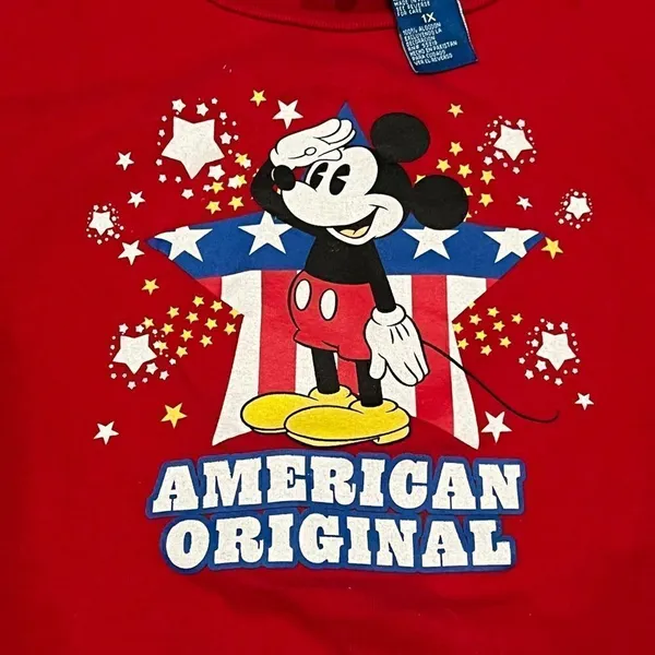 Vintage Disney American Original Mickey Flag Top Shirt Women’s 1XL - Image 3