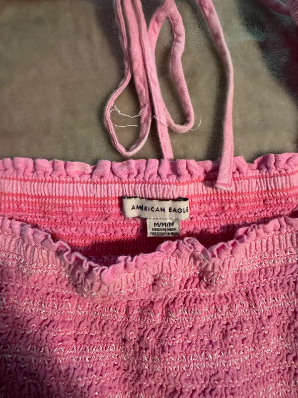 American Eagle Pink Puff Sleeve Crop Top - Image 3