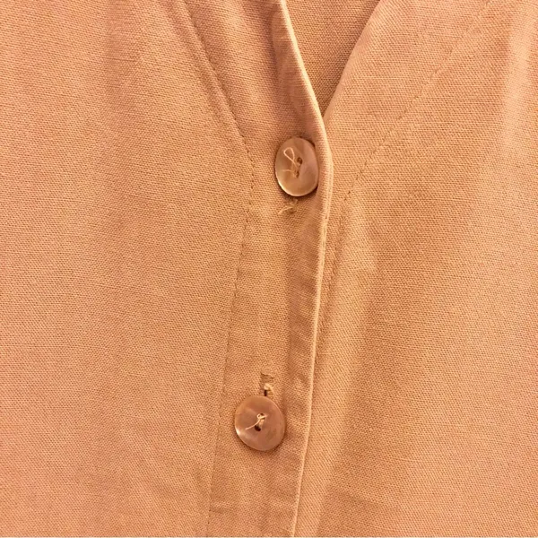 Talbots Linen Blend Button Front V Neck sleeveless Dress‎ Tan 4 Petite - Image 5