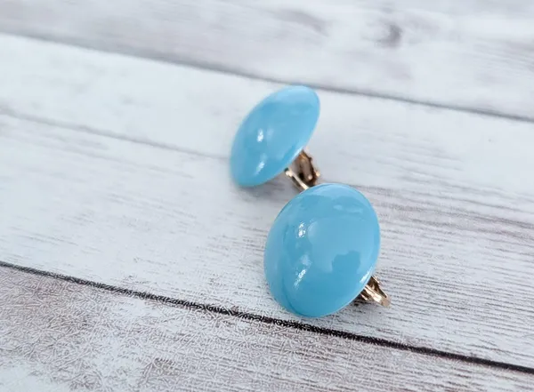 Vintage Clip On Earrings Retro Blue 0.75" - Image 3