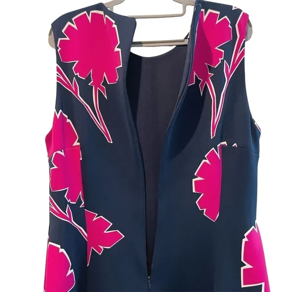 Anne Klein Dress‎ Navy Blue Pink Floral Scuba Sleeveless Sheath Womens Large - Image 6