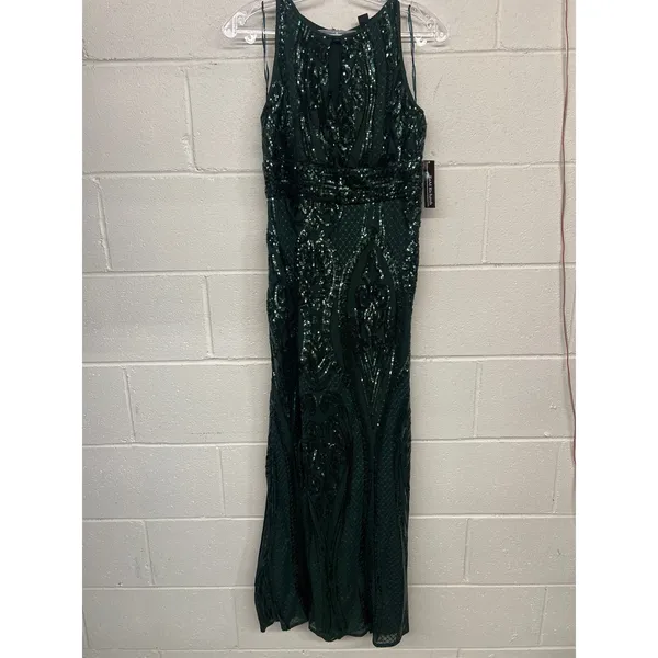 NWT R&M Richards Sz 4 Green Sequined Sleeveless Formal Cocktail Evening Gown - Image 2