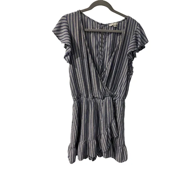 American Eagle Mini Dress Striped Blue White Ruffle Flutter Sleeve Large Coastal - Image 2