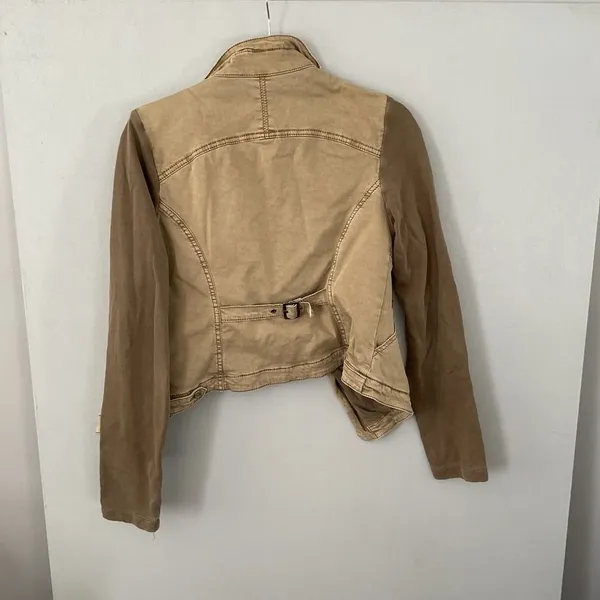 Marrakech Women Moto Jacket Tan Brown Mixed Media Asymmetrical Zip Size Medium - Image 2