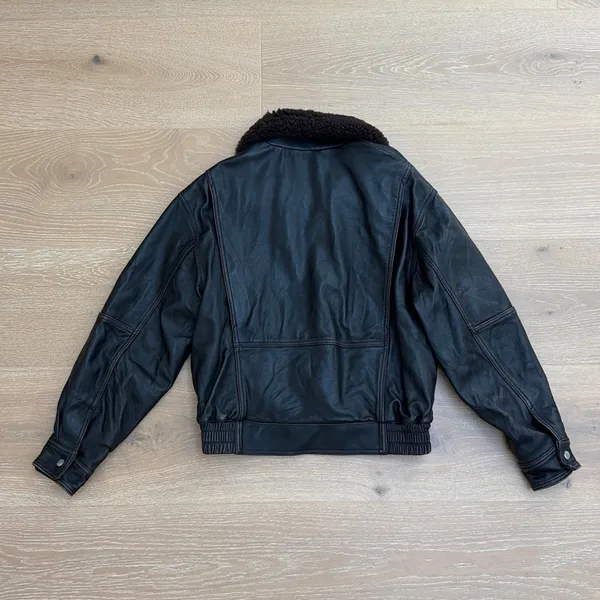 Aritzia Leather Aviator Jacket Calle Size S Black Brown - Image 5