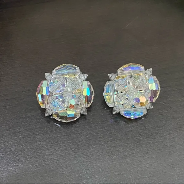 Vintage Laguna Aurora Borealis Cluster Clip Earrings - Image 4