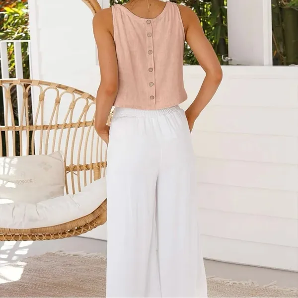 NWT Women’s Linen Crop Tank Top‎ – Sleeveless Summer Casual Small - Image 4