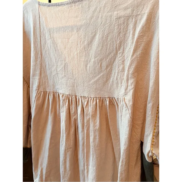 Dreamy Boho Embroidered Babydoll Dress | Cream + Sage | Size M - Image 10