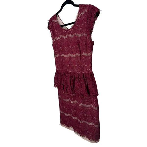 Anthropologie Maeve Elsa Burgundy Lace Peplum Lined Dress Size S - Image 3