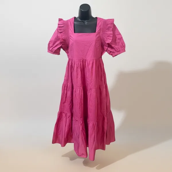 English Factory Square Neck Ruffle Smock Midi Dress Pink Sz XS NWT - Image 3